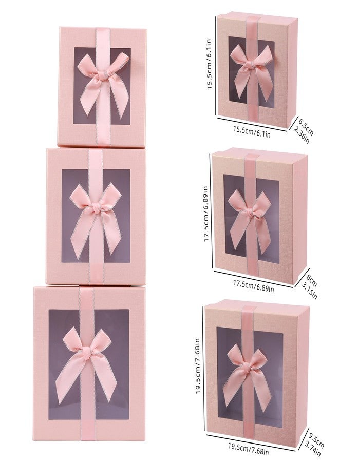HOME ELEMENTS 3 Pcs Set of Luxury Gift Box Set With Window, Bridesmaid Box, Decorative Gift Packing Boxes For Presents Diwali Christmas Wedding Birthdays Special Occasions (Red),Cardboard, Paper - Image 2